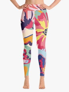 Loony Legs London High Waisted Floral Abstract Leggings Small⁠